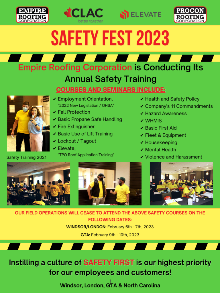 Empire Roofing SafetyFest poster for Mississauga/Toronto & Windsor/London locations